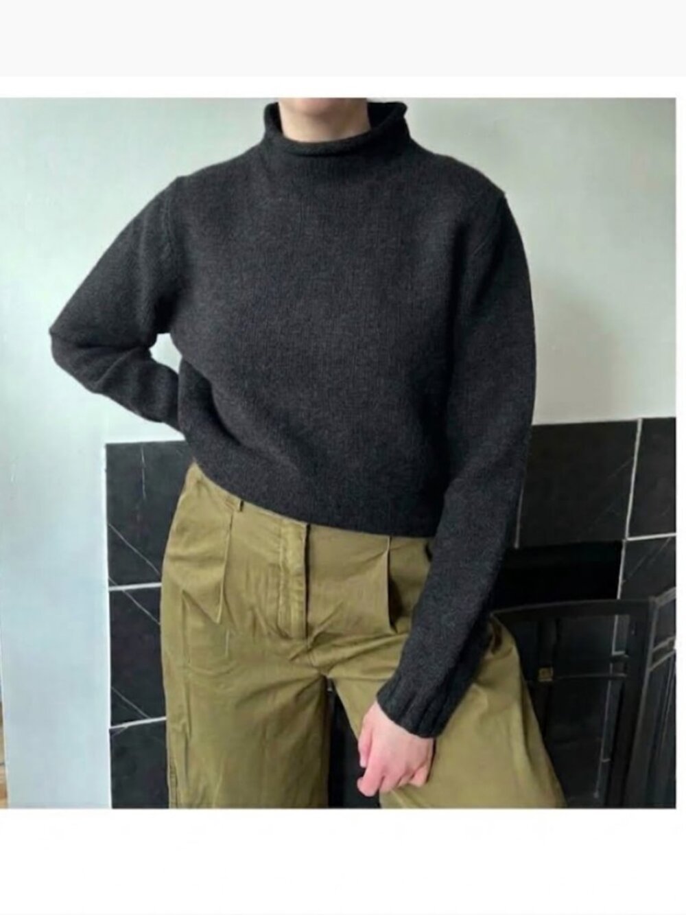Y2K J. Crew 100% Lambs Wool Roll Neck Sweater Rollneck Charcoal Grey M